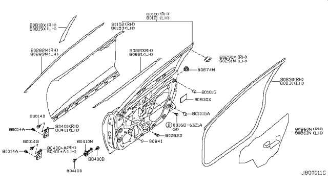 2019 Nissan Rogue  WEATHERSTRIP Front Door LH Diagram for 808316FR0A