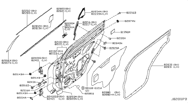 2019 Nissan Rogue  SASH Rear Door, RH Diagram for 822164BA0A