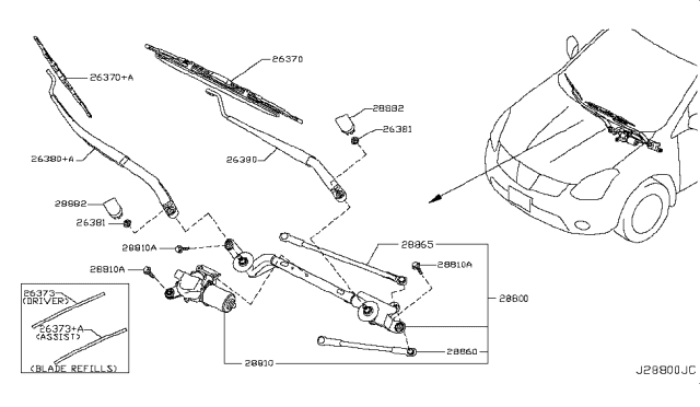 2018 Nissan Rogue WIPER Assembly Windshield Diagram for 288004CC0A