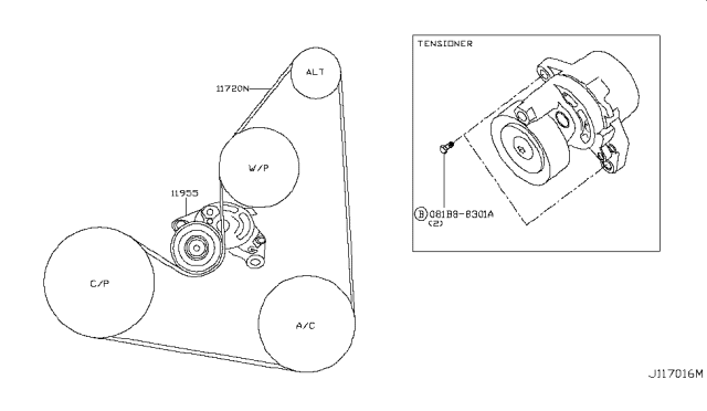 2017 Nissan Rogue Serpentine Belt Diagram for 117204BA0A