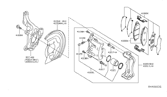 2014 Nissan Leaf  CALIPER Assembly-Front RH, W/O Pads Or SHIMS Diagram for 410013TA0A