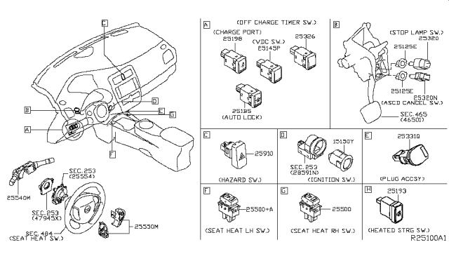 2017 Nissan Leaf  Ascd Cancel Switch Assembly Diagram for 253003RA0A