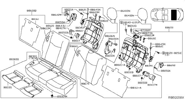 2014 Nissan Leaf Holder Assy-Headrest, Lock Diagram for 876023NF0A
