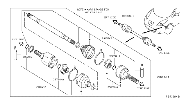 2015 Nissan Leaf  Circlip-Side Gear Diagram for 38225ET01C