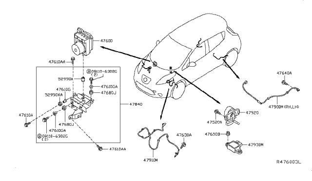2016 Nissan Leaf  Sensor Assembly Anti Ski, Rear Diagram for 479003NA1A