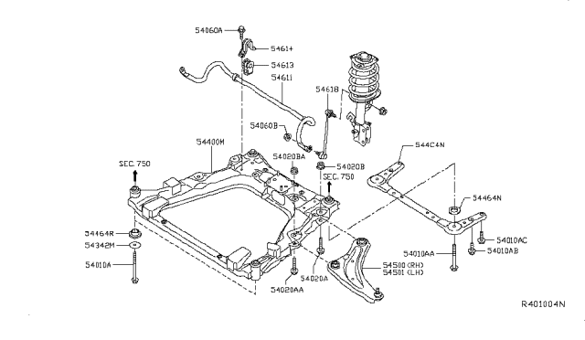 2013 Nissan Leaf  Link Complete-Transverse, Lh Diagram for 545013NF0A