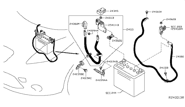 2014 Nissan Leaf  Bracket-Engine Room Harness Diagram for 242393NF0A