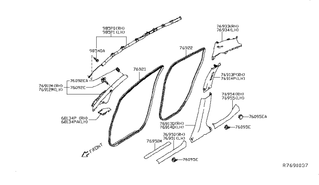 2014 Nissan Leaf Panel-Instrument Side Diagram for 681343NF0A
