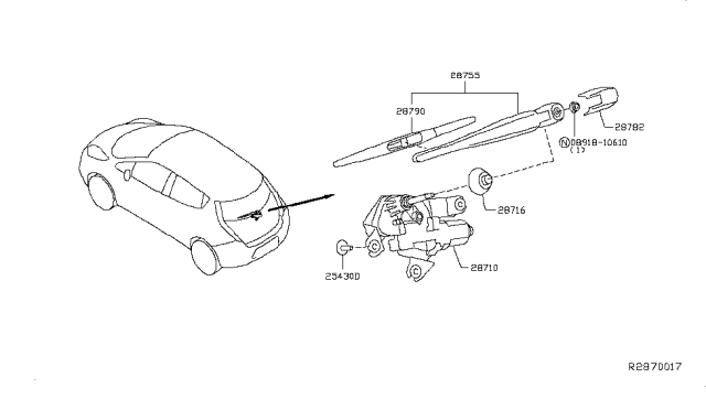 2017 Nissan Leaf Rear Window Wiper Arm Assembly Diagram for 287803NF0A