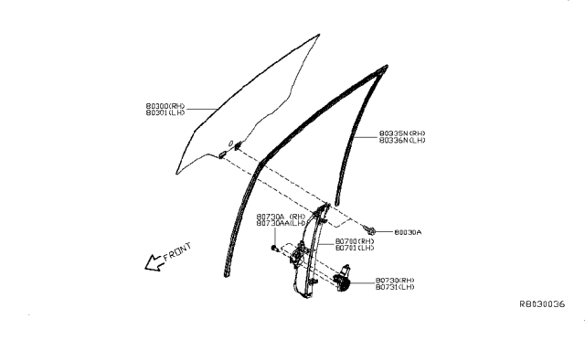 2017 Nissan Leaf Motor Assy-Regulator, RH Diagram for 807303NF1A