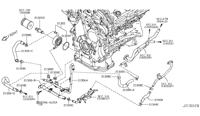 2017 Nissan 370Z Hose-Water, Oil Cooler Diagram for 21306JK27E