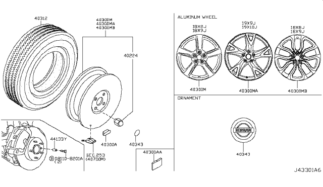 2013 Nissan 370Z  Aluminum Wheel Diagram for D03001EC4A