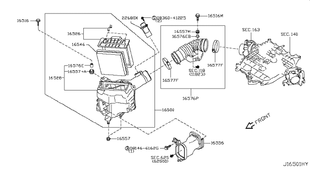 2010 Nissan 370Z  Pipe Assembly Air Diagram for 16576EY00A