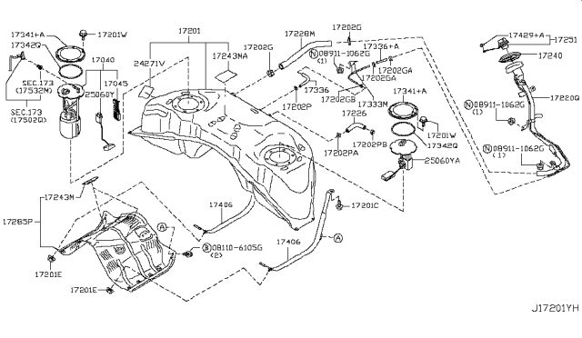 2016 Nissan 370Z Fuel Tank Sending Unit Diagram for 250601EA0B