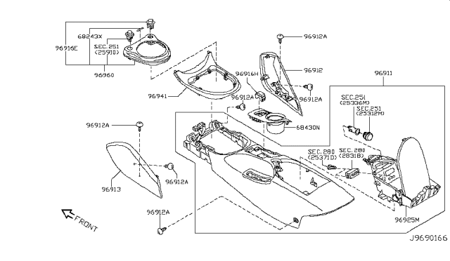 2017 Nissan 370Z  Pocket-Console, Rear Diagram for 689241EL0A