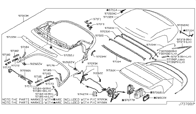 2013 Nissan 370Z Link Kit-3RD Roof Bow, RH Diagram for 970341ET0A