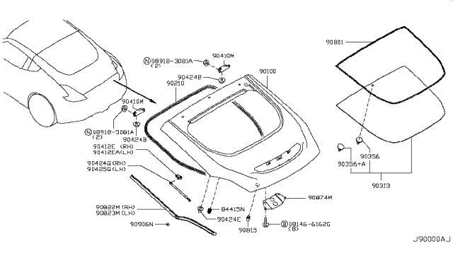 2012 Nissan 370Z  Stay Assy-Back Door, LH Diagram for 904531EA0A