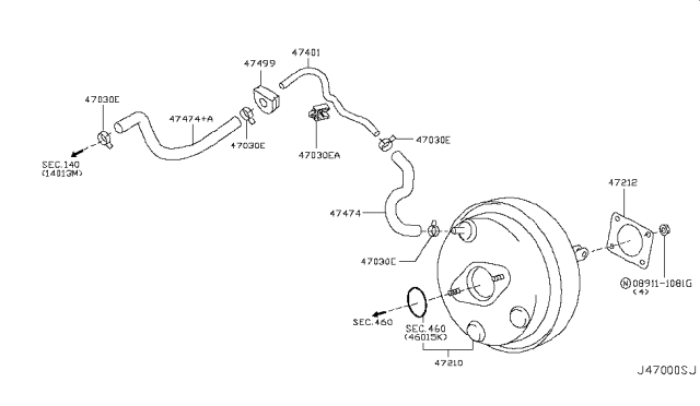 2012 Nissan 370Z  Hose Vacuum Tank Diagram for 474741EA0A