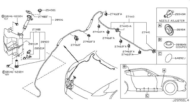 2015 Nissan 370Z  Washer Nozzle Assembly, Passenger Side Diagram for 289321EA0A