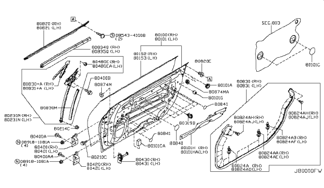 2010 Nissan 370Z  Clip-Weatherstrip Diagram for 808501EA0A