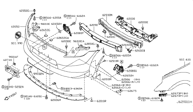 2015 Nissan 370Z Rivet Diagram for 683996GA0A