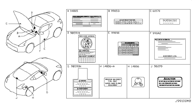 2010 Nissan 370Z  PLACARD Tire Lt Diagram for 990901EJ0A
