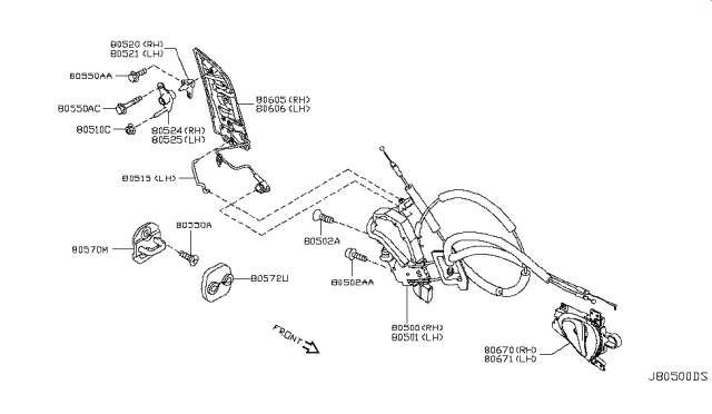 2012 Nissan 370Z Front Right (Passenger-Side) Door Lock Actuator Diagram for 805001EA0A