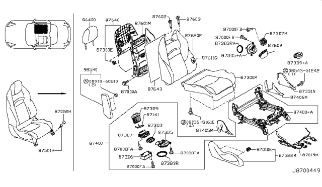 2018 Nissan 370Z  Trim Assembly - Front Seat Back Diagram for 876201EE7A