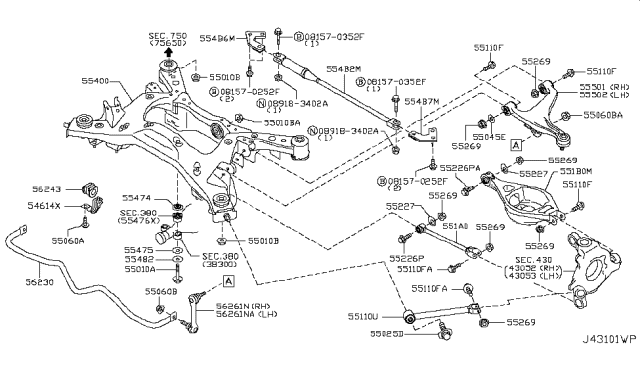 2013 Nissan 370Z  Arm Assy-Rear Suspension, Rh Diagram for 55501JK02A
