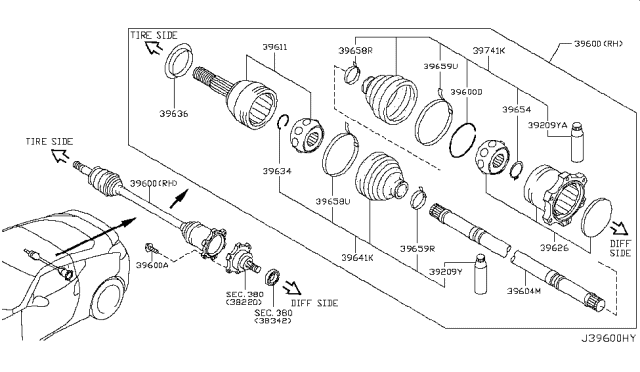 2012 Nissan 370Z  Shaft-Rear Drive, RH Diagram for 397041EA0A