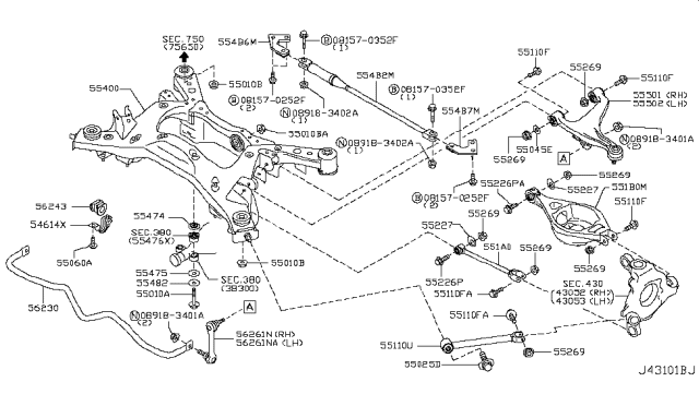 2010 Nissan 370Z  Rod Connecting, Rear STABILIZER Diagram for 54668EG01B