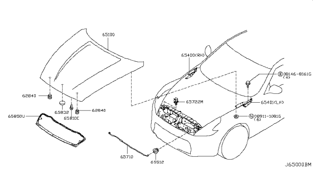 2016 Nissan 370Z  Hinge Assy-Hood, LH Diagram for 654011EA0A