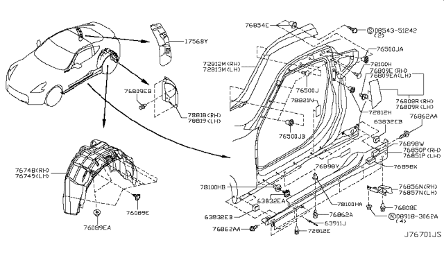 2013 Nissan 370Z  Finisher-Lock Pillar, RH Diagram for 768901EA0A