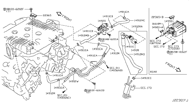 2015 Nissan 370Z  Hose EVAPO CANISTER-A Diagram for 14912JK22A