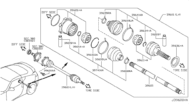 2013 Nissan 370Z  Bolt Diagram for 3960617V0B