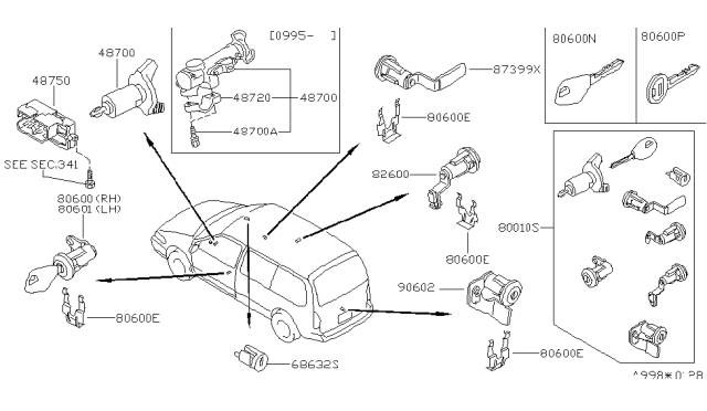 1995 Nissan Quest  Clip-Retaining, Cylinder Lock Diagram for 805900B000