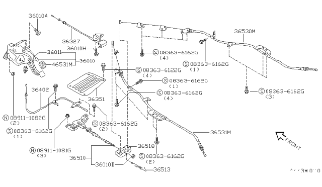 1996 Nissan Quest Cable Assembly Parking, Rear RH Diagram for 365300B700