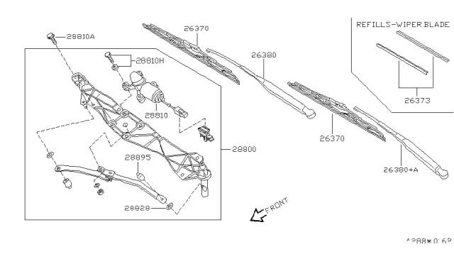 1993 Nissan Quest Motor Assy-Windshield Wiper Diagram for 288100B000