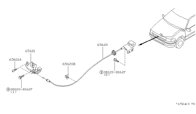 1994 Nissan Quest  Cable Assembly-Hood Lock Diagram for 656200B000