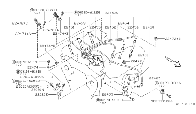 1997 Nissan Quest Spark Plug Diagram for 224010B015