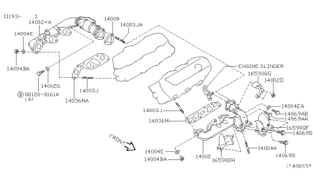 1996 Nissan Quest  Exhaust Manifold Assembly Diagram for 140020B500