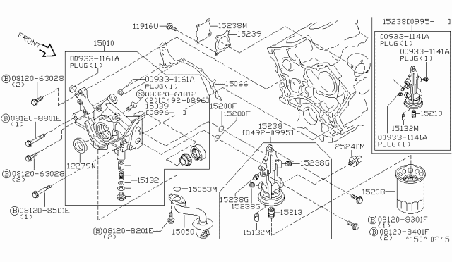 1994 Nissan Quest  Oil Filter Assembly Diagram for 1520855Y00