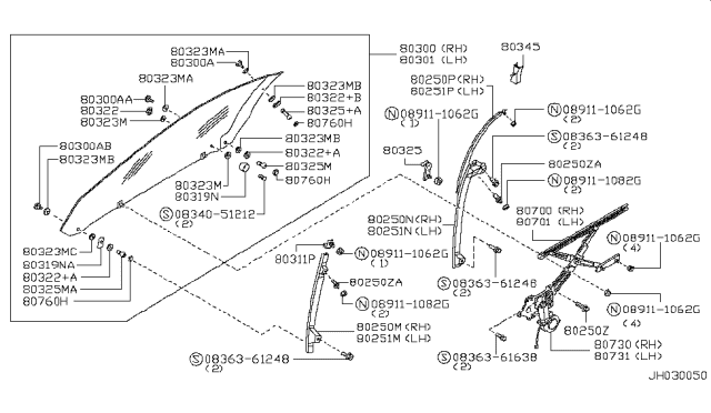 1992 Nissan 300ZX  Slider-Door Window Diagram for 8033430P01