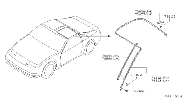 1991 Nissan 300ZX Moulding-Roof Drip, RH Diagram for 7385230P00