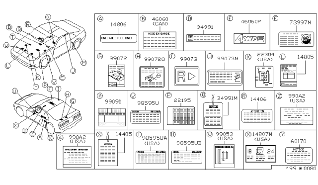 1994 Nissan 300ZX  Label-Caution, Paint Diagram for 6017089909