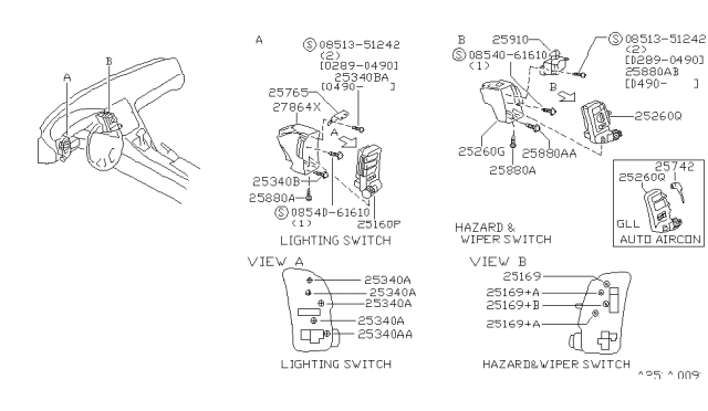 1993 Nissan 300ZX Bracket-Wiper Switch Diagram for 2526730P00