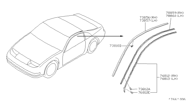 1993 Nissan 300ZX Weatherstrip-Rear Side, RH Diagram for 7686030P02
