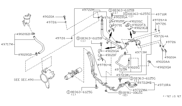 1990 Nissan 300ZX Hose Assy-Pump Diagram for 4971030P00