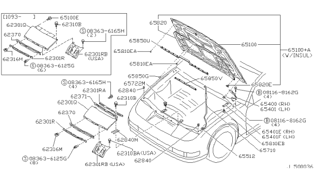 1993 Nissan 300ZX  Grommet-Hood Support Rod Diagram for 6572230P10