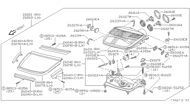 1991 Nissan 300ZX Bulb Diagram for 2629660U02